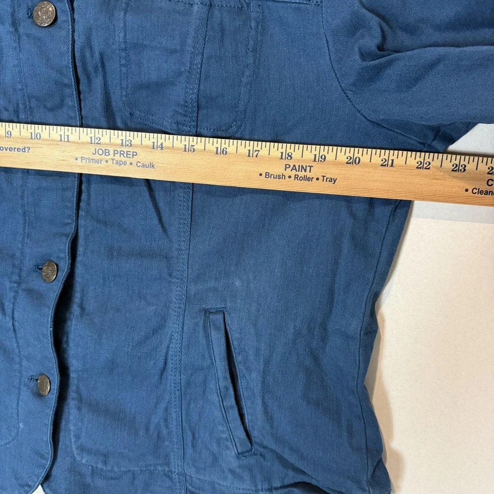 Chico's‎ Jacket Womens 3 Blue Denim Button Front Embroidered Back Boho Casual